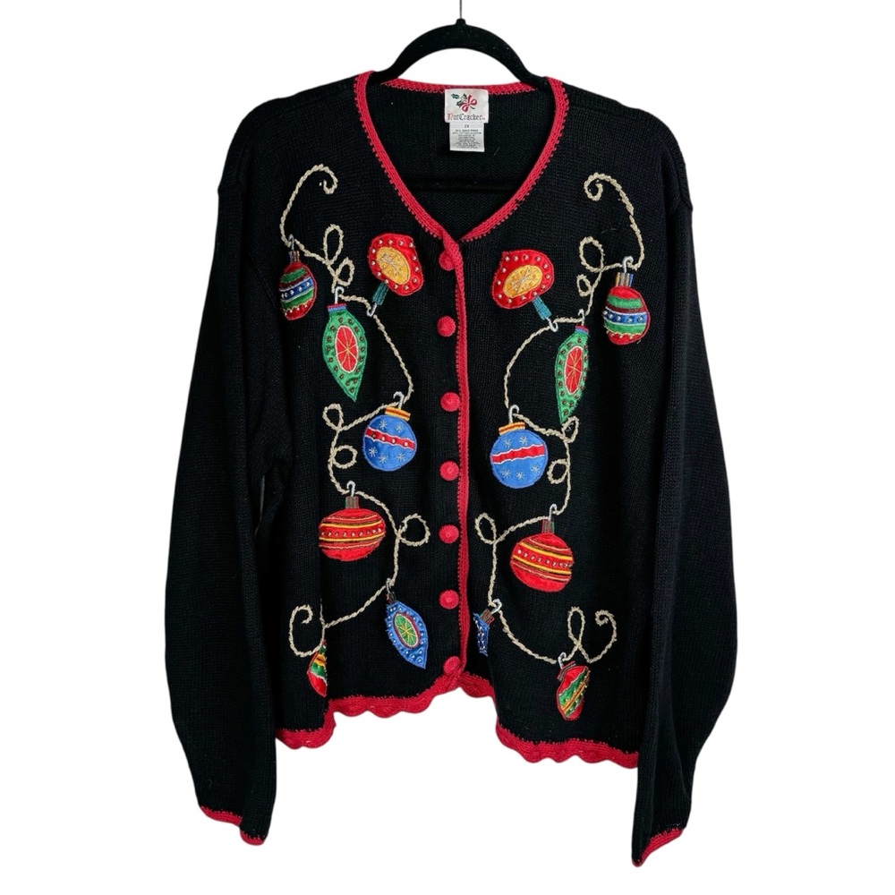 Vtg Nutcracker Christmas Cardigan Ornament Sweater Sz 2X